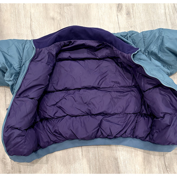 VINTAGE 90s Columbia Puffer Jacket Coat Mens L/XL Blue Purple REVERSIBLE Winter - Picture 3 of 9